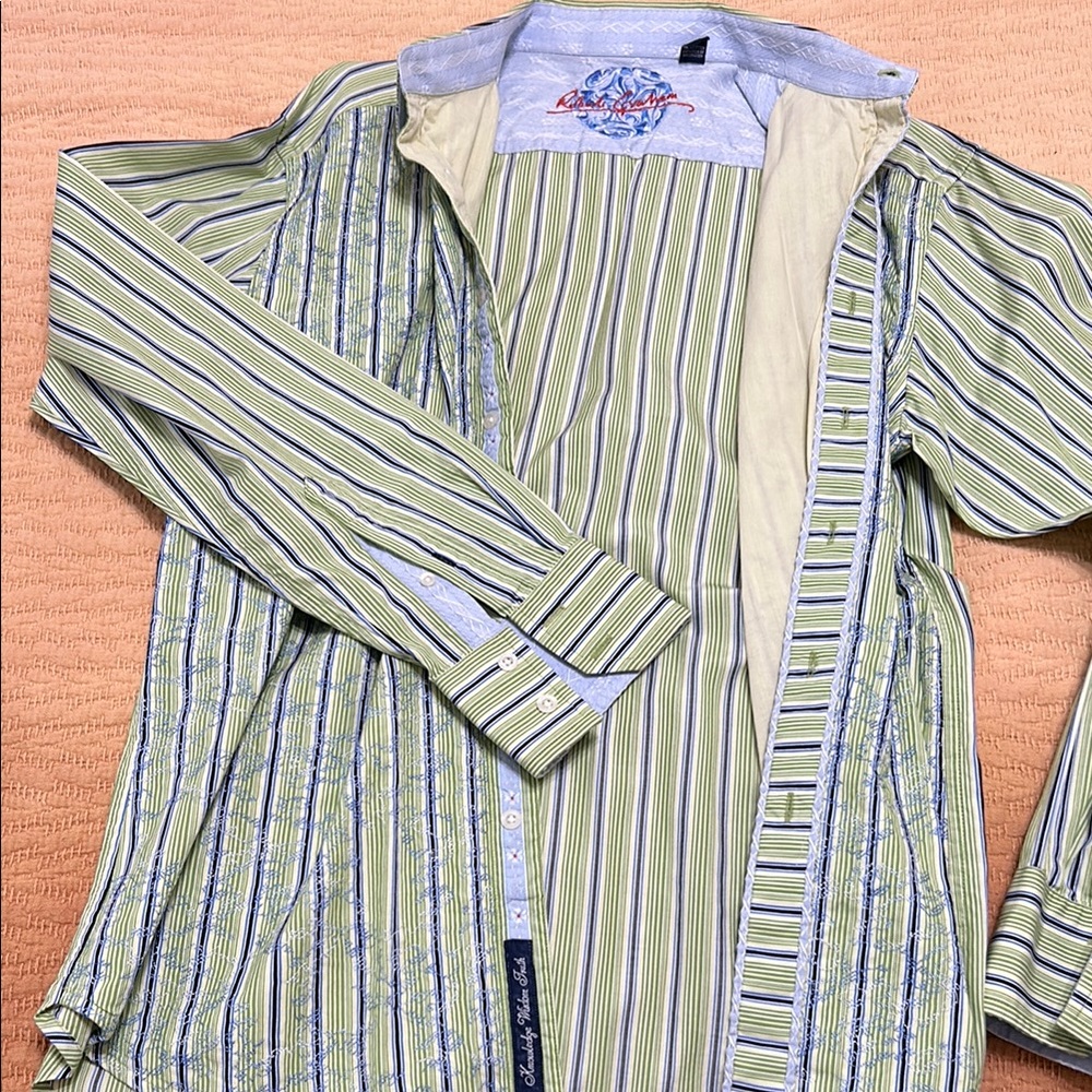 Robert Graham Green Striped Men's Shirt